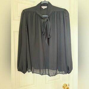 Nanette Lepore Sheer Pleated Blouse Black Tie Neck Long Sleeve Size M